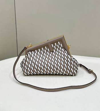 	 Bagsaaa Fendi First Small braided leather bag taupe & white - 26x18x9.5cm