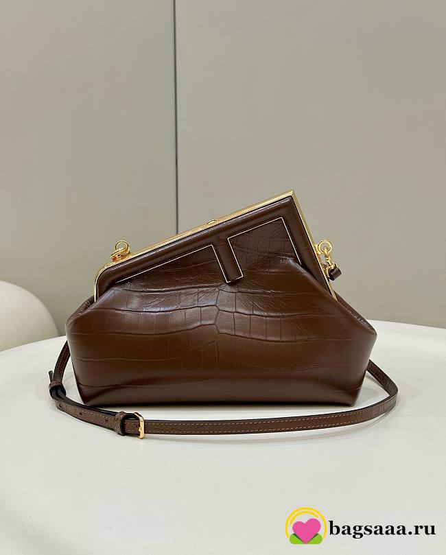 	 Bagsaaa Fendi First Small crocodile leather bag in brown - 26x18x9.5cm - 1