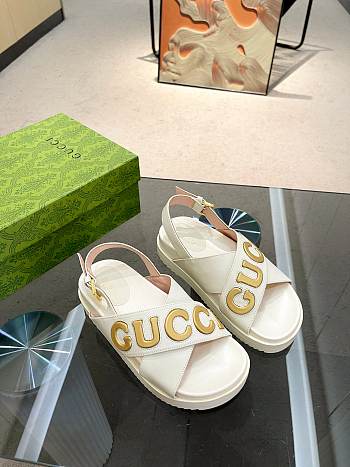 Bagsaaa Gucci Logo-appliqué Leather White Sandals