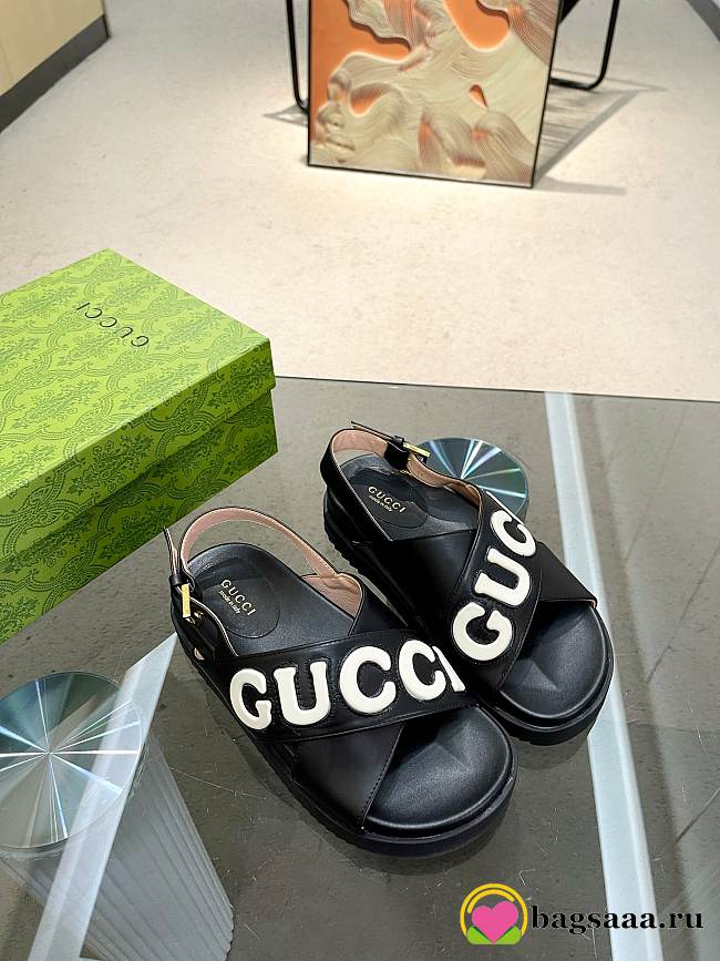 	 Bagsaaa Gucci Logo-appliqué Leather Black Sandals - 1
