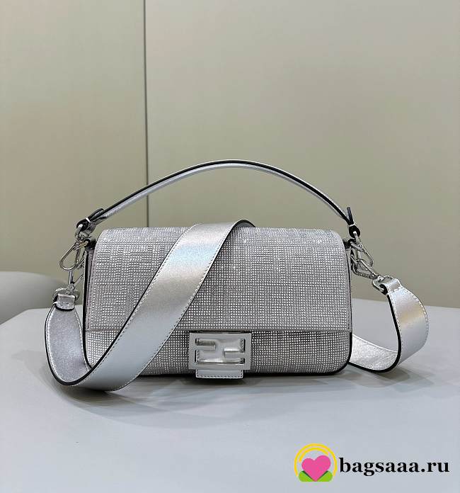 Bagsaaa Fendi Baguette Silver Crystal Bag - 27*6*15cm - 1