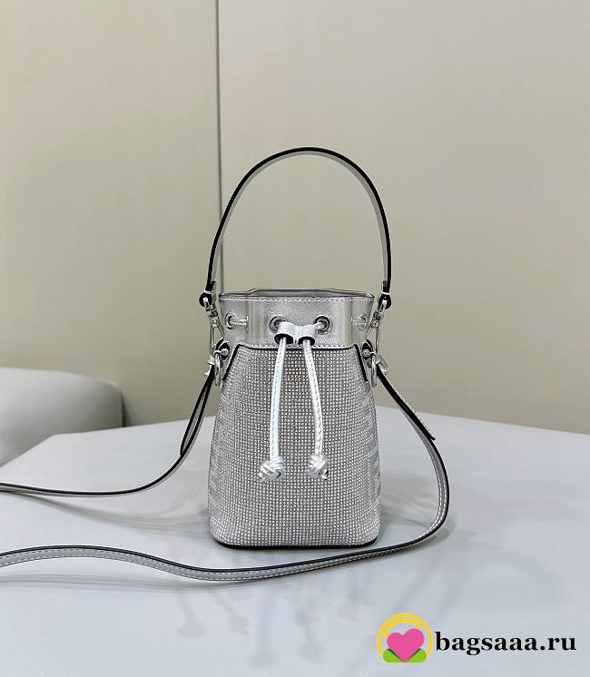 	 Bagsaaa Fendi Bucket Silver Crystal Bag - 12*10*18cm - 1
