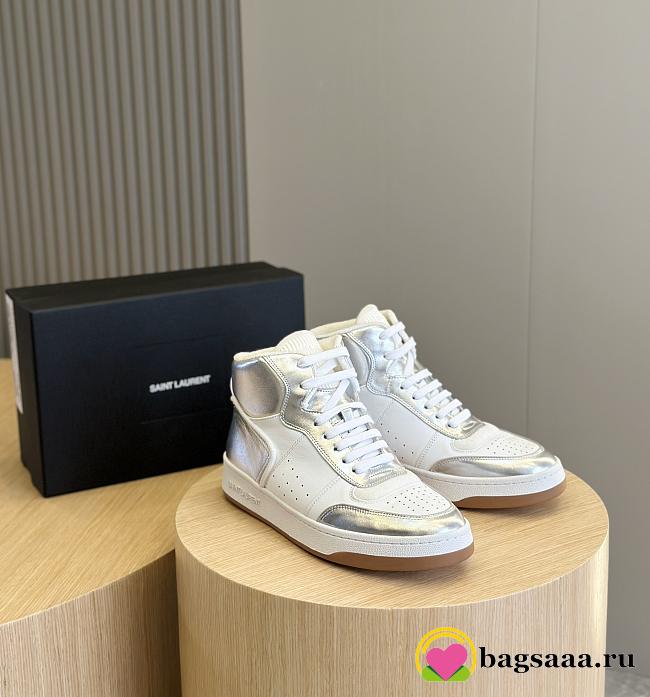 	 Bagsaaa YSL High Top White & Silver Sneakers - 1