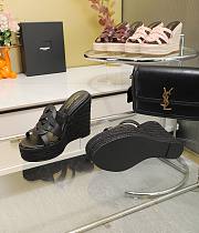 Bagsaaa YSL Black Tribute Leather Espadrille Wedge Sandals - 2