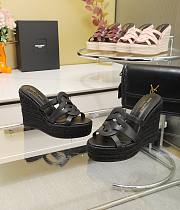Bagsaaa YSL Black Tribute Leather Espadrille Wedge Sandals - 3