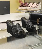Bagsaaa YSL Black Tribute Leather Espadrille Wedge Sandals - 4