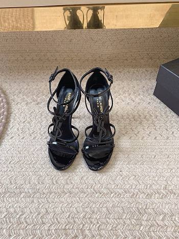Bagsaaa YSL Cassandra 100 all black patent leather sandals heels