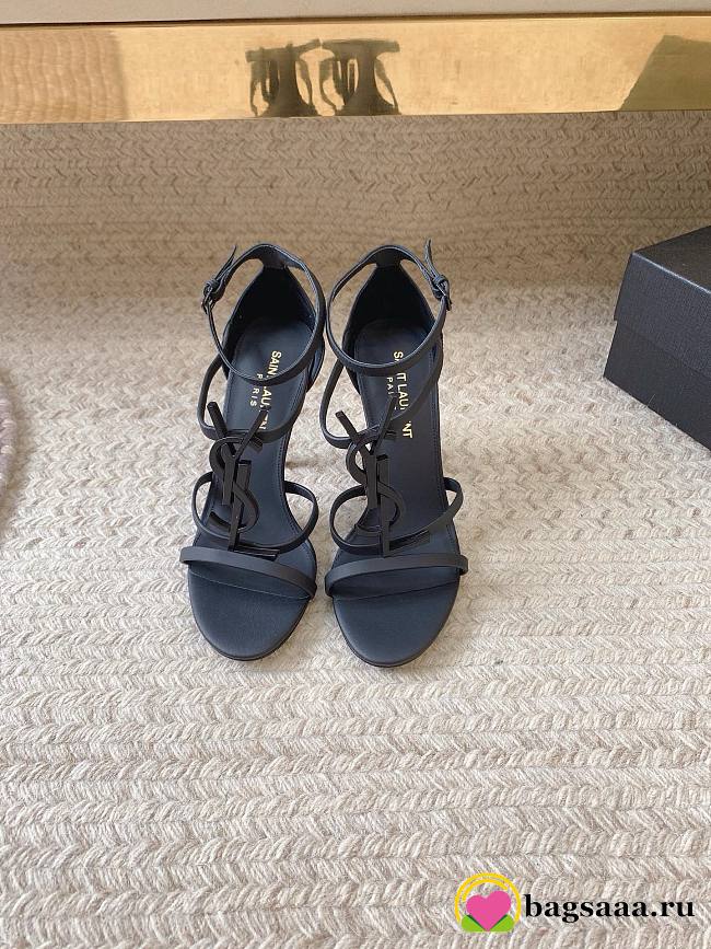Bagsaaa YSL Cassandra 100 all black leather sandals heels - 1