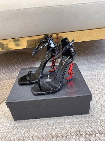 Bagsaaa YSL Opyum black patent leather with red heel sandals 10.5cm