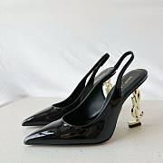 Bagsaaa YSL Opyum Slingback Pumps Black Patent Leather Gold Heel - 1