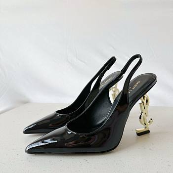 Bagsaaa YSL Opyum Slingback Pumps Black Patent Leather Gold Heel