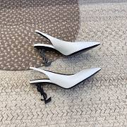 Bagsaaa YSL Opyum Slingback Pumps All White Smooth Leather Black Heel - 6