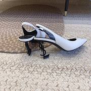 Bagsaaa YSL Opyum Slingback Pumps All White Smooth Leather Black Heel - 3
