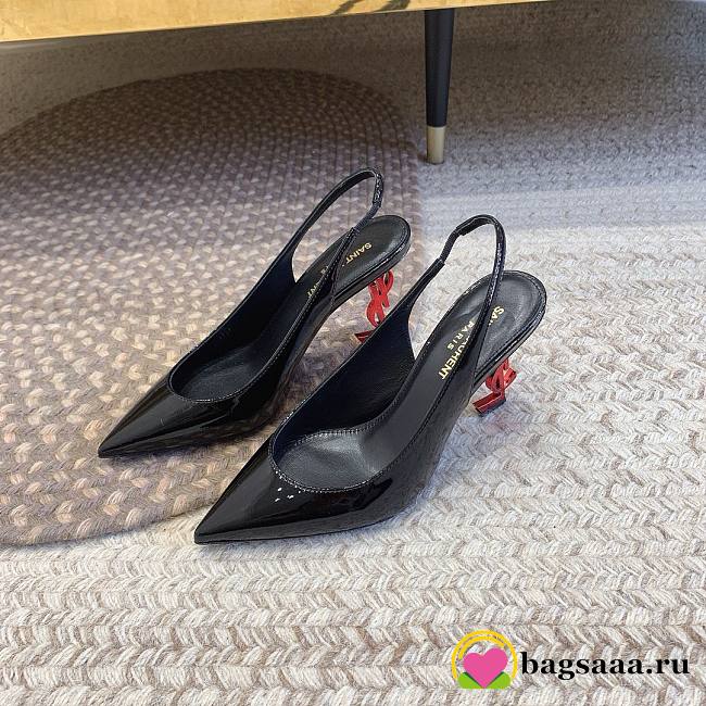 Bagsaaa YSL Opyum Slingback Pumps Black Patent Leather Red Heel - 1