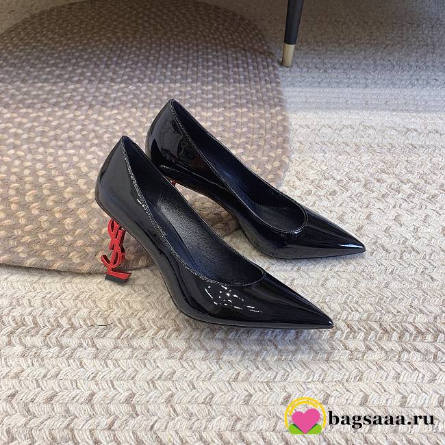 	 Bagsaaa YSL Opyum Slingback Pumps Black Patent Leather Red Heel 02 - 1