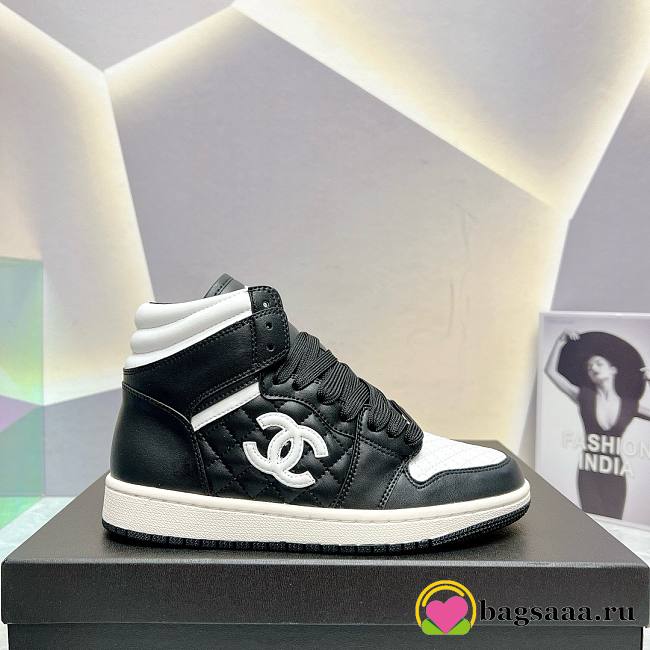 	 Bagsaaa Chanel High Top Sneakers Lambskin Leather Black - 1