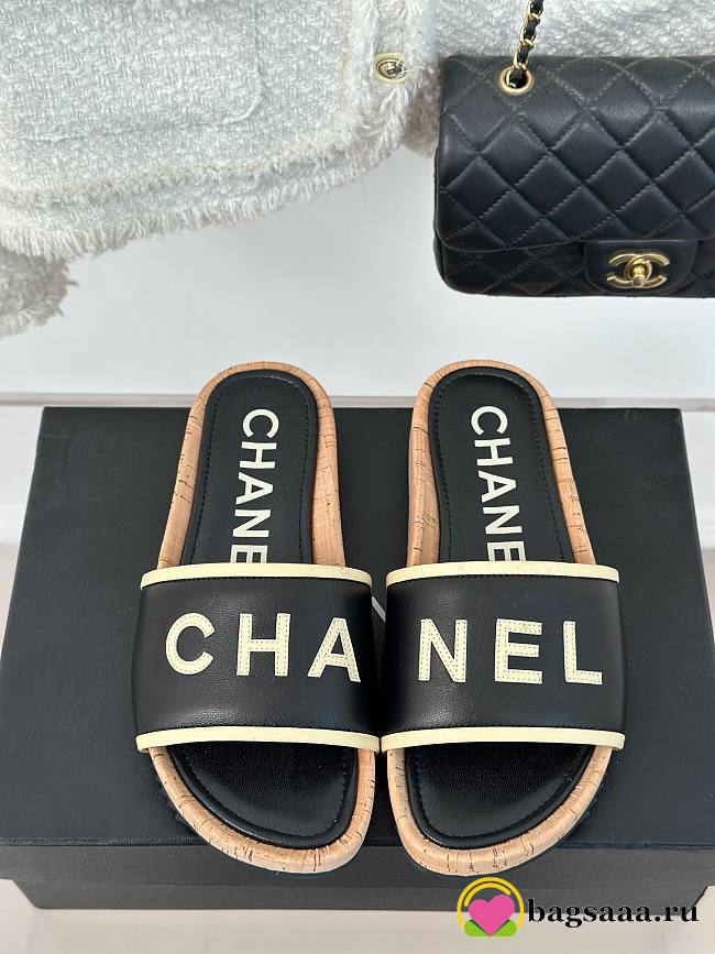 	 Bagsaaa Chanel Flat Slides Black - 1