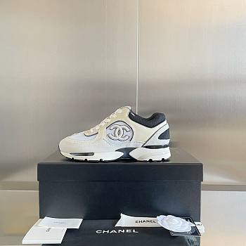 	 Bagsaa Chanel Off White Mesh Suede Grained Calfskin CC Sneaker