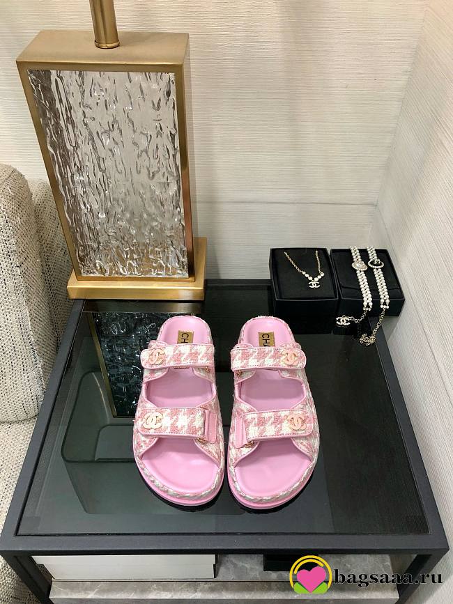 Bagsaaa Chanel Dad Sandals In Pink Tweed - 1