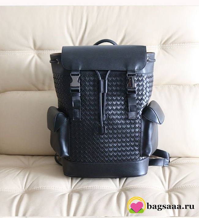 Bagsaaa Bottega Veneta Intrecciato Flap Backpack Black - 38x26x15cm - 1