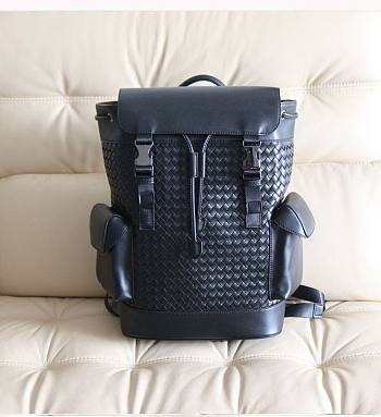 Bagsaaa Bottega Veneta Intrecciato Flap Backpack Black - 38x26x15cm