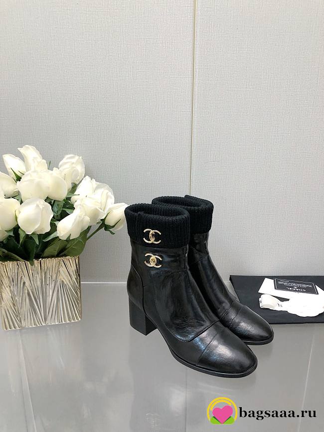 Bagsaaa Chanel CC Logo Black Ankle Short Boots - 1