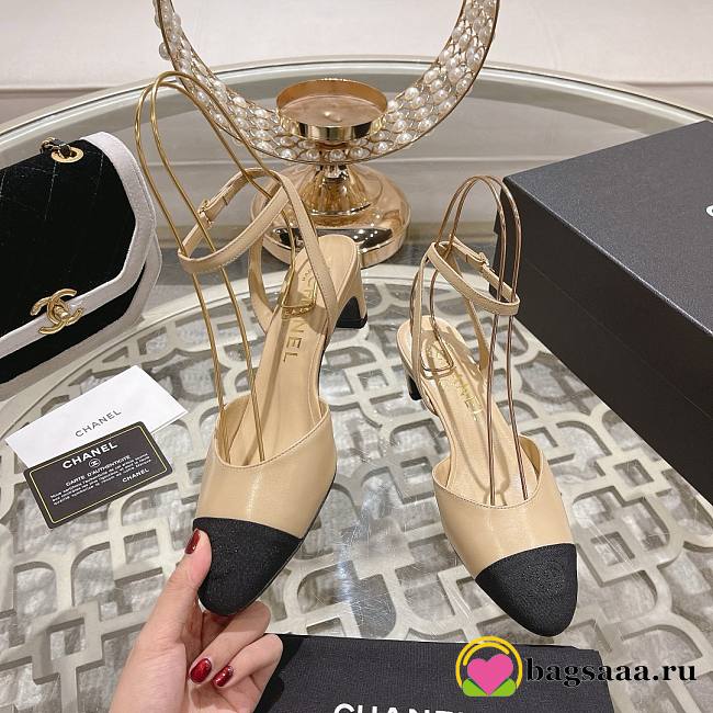 Bagsaaa Chanel Slingback Heeled Sandals Pointed Beige - 1