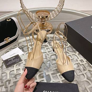Bagsaaa Chanel Slingback Heeled Sandals Pointed Beige