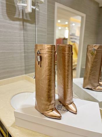 Givenchy Shark Lock Ankle Long Boots in laminated leather gold