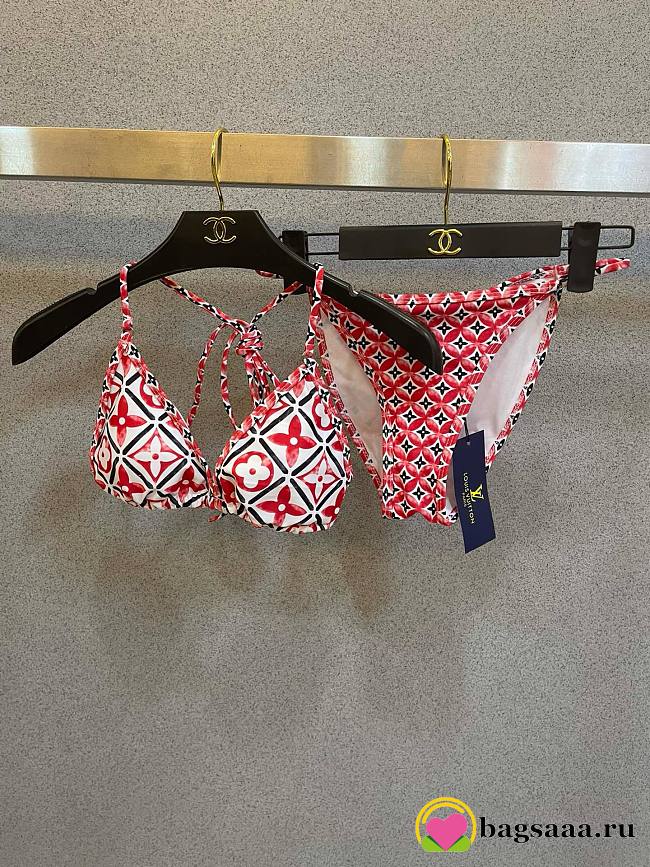 	 Bagsaaa Louis Vuitton Monogram Flower Tile Red Bikini - 1