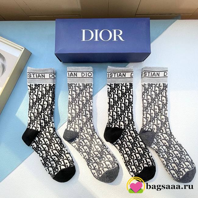 Bagsaaa dior Oblique Jacquard Socks Set - 1