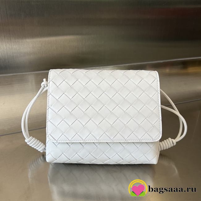 	 Bagsaaa Bottega Veneta Mini Leather Intrecciato Cross-Body Bag White - 19*15*6cm - 1