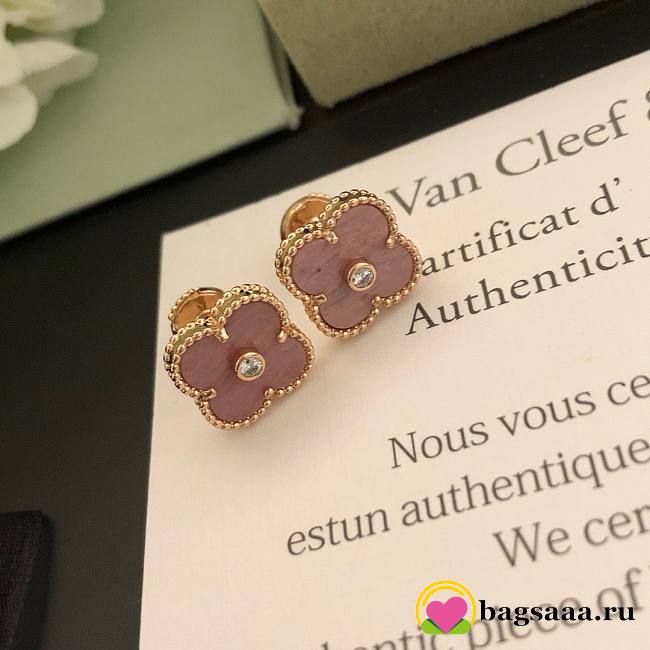 Bagsaaa Van Cleef & Arpels Clover Pink & Goldr Earrings - 1