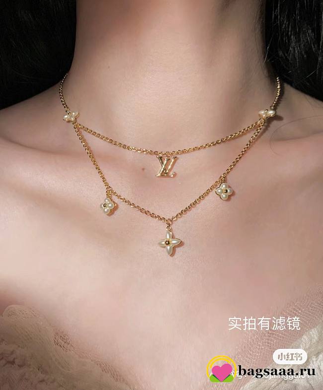 Bagsaaa Louis Vuitton Floragram Necklace Double Row  - 1
