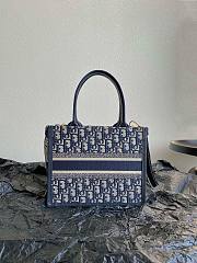 Bagsaaa Dior Small Dior Book Tote Blue Oblique Embroidery and Calfskin With Strap - 5