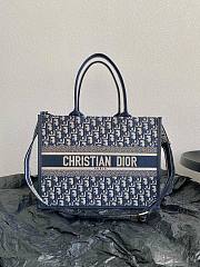 	 Bagsaaa Dior Medium Dior Book Tote Blue Oblique Embroidery and Calfskin With Strap - 1