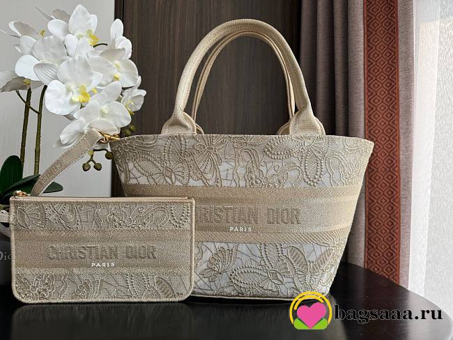 Bagsaaa Dior Hat Basket Bag Gold-tone Gradient Butterflies Embroidery - 1