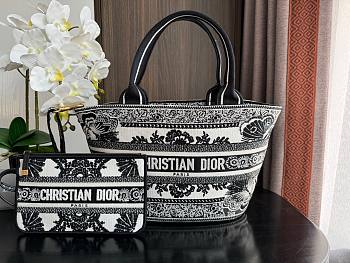 Bagsaaa Dior Hat Basket Bag White and Black Butterfly Bandana Embroidery