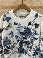 Bagsaaa Dior Embroidered Sweater White and Pastel Midnight Blue Cashmere Knit with Toile de Jouy Mexico Motif - 2