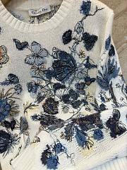 Bagsaaa Dior Embroidered Sweater White and Pastel Midnight Blue Cashmere Knit with Toile de Jouy Mexico Motif - 4