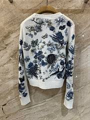 Bagsaaa Dior Embroidered Sweater White and Pastel Midnight Blue Cashmere Knit with Toile de Jouy Mexico Motif - 3