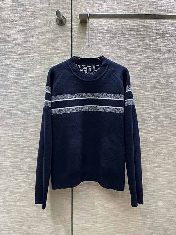 Bagsaaa Dior Reversible Round-Neck Sweater Blue Double-Sided Technical Cashmere with Dior Oblique Motif