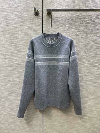 	 Bagsaaa Dior Reversible Round-Neck Sweater Grey Double-Sided Technical Cashmere with Dior Oblique Motif