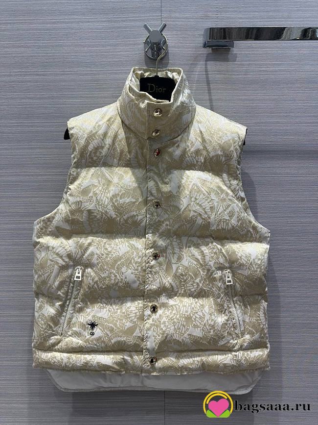 Bagsaaa Dior Alps Puffer Vest White Gold-Tone Allover Butterfly Motif - 1
