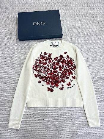 Bagsaaa Dior Embroidered Sweater Ecru and Red Cashmere Knit 