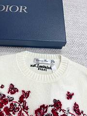 Bagsaaa Dior Embroidered Sweater Ecru and Red Cashmere Knit  - 2
