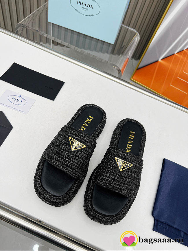 Bagsaaa Prada woven flatform sandals black - 1
