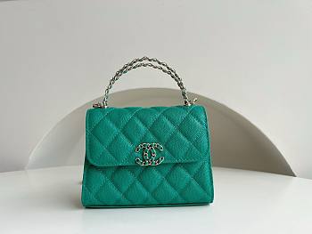 	 Bagsaaa Chanel Top Handle Green Caviar Bag - 14.5x11.5x5.5cm