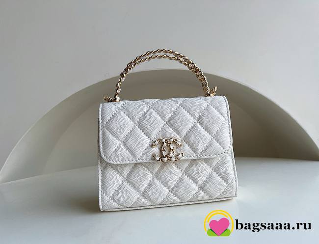	 Bagsaaa Chanel Top Handle White Caviar Bag - 14.5x11.5x5.5cm - 1