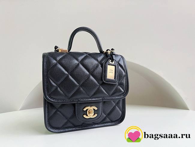 	 Bagsaaa Chanel Mini School Memory Top Handle Flap Bag Black Caviar - 17x20.5x6cm - 1